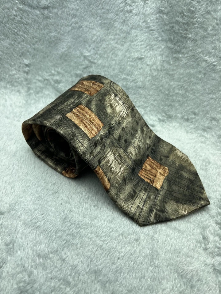 Corbata Puritan Hecha en EE. UU. Verde Marrón Toda Seda Ancho Clásico Largo Corto Foto 2 de 4