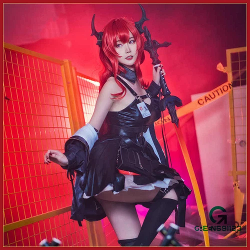 Arknights Surtr Black Dress Cosplay Costume Women Girl Halloween Cos Outfit New
