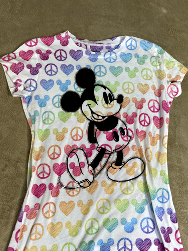 Disney Parks T shirt Womens Medium Rainbow Peace Hears Mickey Graphic - Picture 3 of 10