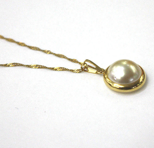 NEW ITALIAN MOTHER OF PEARL PENDANT 18K YELLOW GOLD CHAIN 20'' INCLUDED 2.6GR. - Picture 2 of 7
