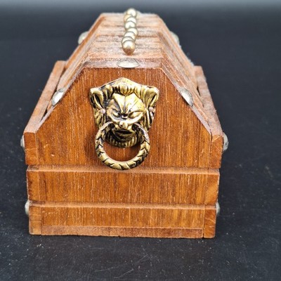 8 Vintage Wooden Treasure Chest Coasters with Lion Head Pulls