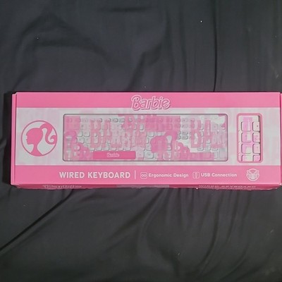 Barbie Wired USB Keyboard Pink/White Quiet Keys, Ergonomic Design