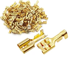 Baomain 100-Pack 1/4 inch Female Spade Quick Splice Crimp Terminals, Gold 