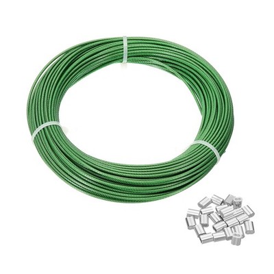 5/64'' Wire Rope Vinyl Coated 98ft Steel Wire Cable with Crimping Sleeve Green