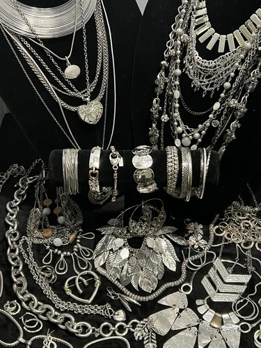 Vtg/Now Silver-Tone Costume Jewelry Lot Wearable Resell Crafts 4 lbs