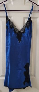 VTG NWOT FREDERICK'S OF HOLLYWOOD Nightie Chemise Slip Dress Blue Satin Large