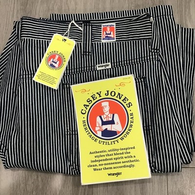 Vintage NWT Wrangler Casey Jones Men's Size 38X32 Hickory Stripe Carpenter Jeans