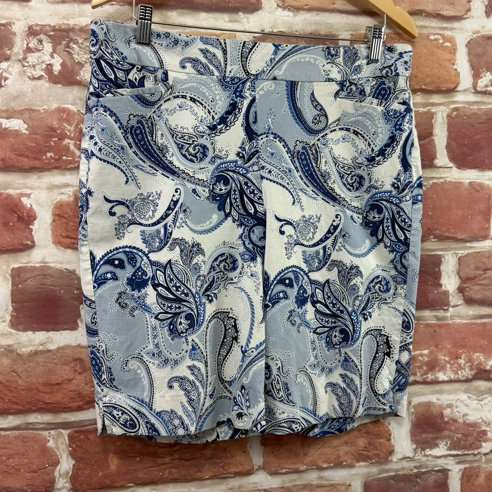Chicos Bermudas Pantalones Cortos Mujer 14 Azul Blanco Boho Floral Abstracto Elástico Foto 2 de 4