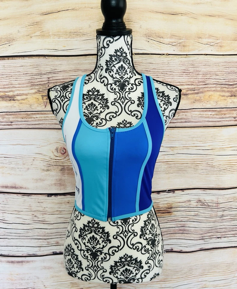 速比涛女式复古蓝色标志色块 2 件装运动泳装 10 码全新无标签 — 第 3/4 张图片