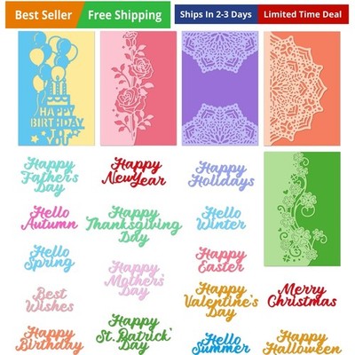 7pcs Flower Edge Die Cut Word Metal Die Cut for Card Making Happy Birthday La...