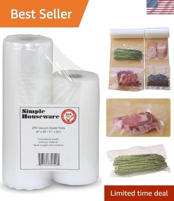 Versatile BPA Free Vacuum Sealer Bags 11'' x 50'' & 8'' x 50'' - 2-Pack Rolls