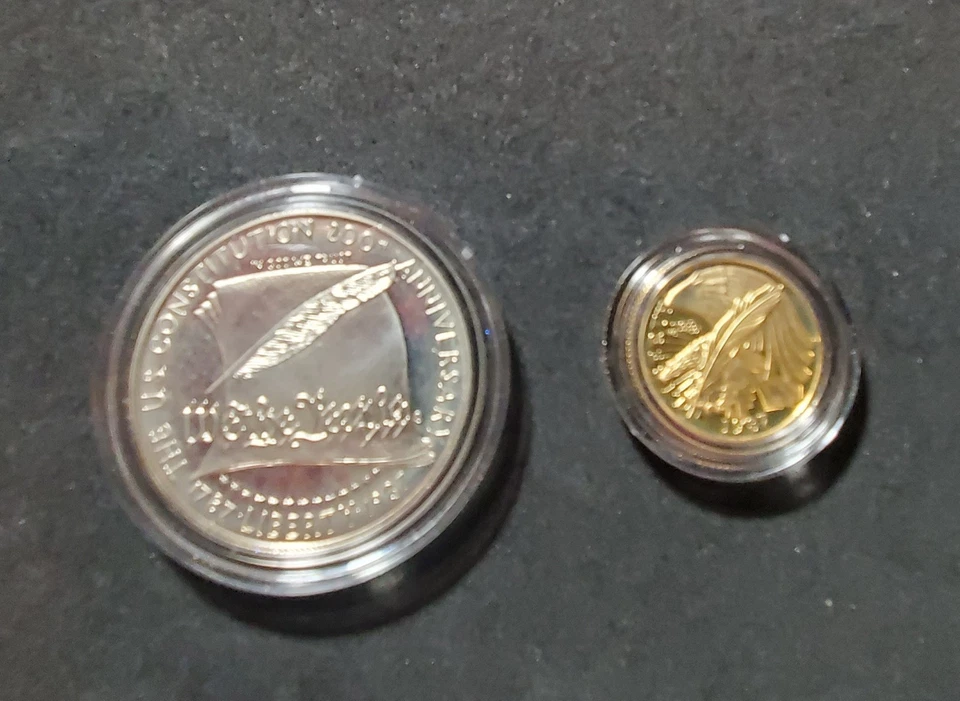 Vintage 1987 U.S Constitution Boxed Gold $5 & Silver $1 Set-SF  Mint-MIB, COA-AE - Image 2 of 4