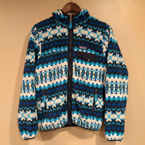 Patagonia Synchilla SnapT Hooded Jacket Women Small Cliff Electron Blue Full Zip - Picture 2 of 11