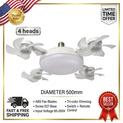 LED Socket Ceiling Fan with Light & Remote E27 Screw In Smart Mini Fan