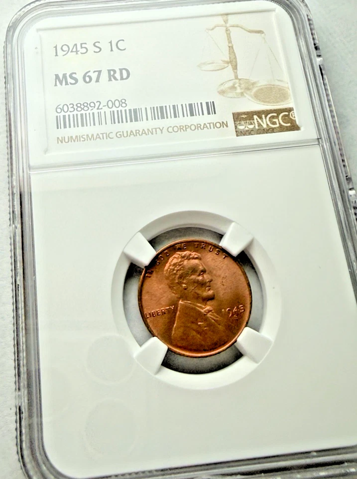 1945-S Lincoln Wheat BU 1c  ~ NGC MS67 RD ~ Super High Grade - Image 2 of 3