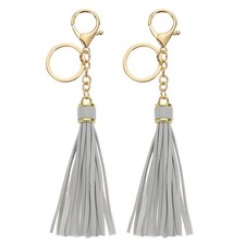2Pcs Leather Keychain Tassels with Lobster Clasp Key Ring, Gray