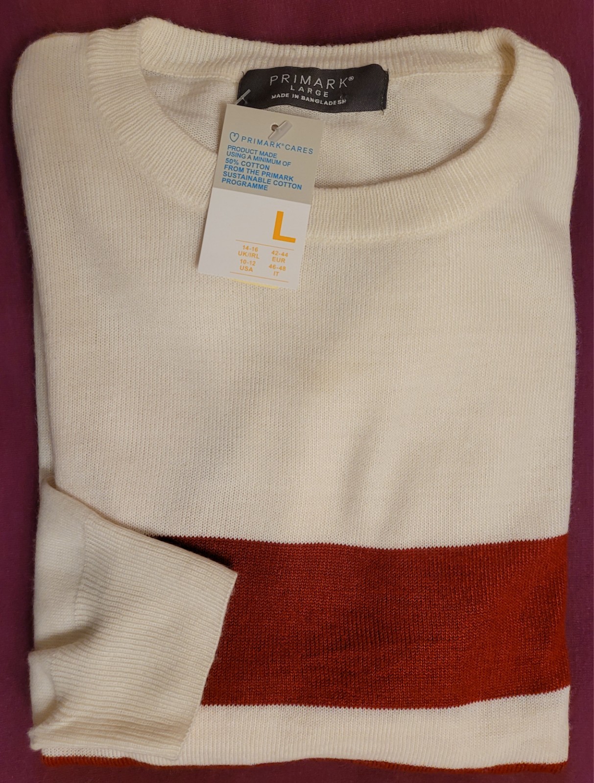 Primark Mens jumper Beige  Striped red /white Size: Large  RRP  £ 19.99  . image 3