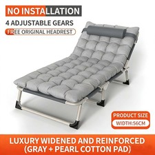 Reclining Sun Lounger Garden Folding Chair Bed Recliner Beach Camping w/mat