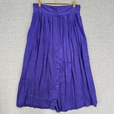 Vtg CLAUDE Purple Button Front Pleated Midi Skirt Sz 11/12 cottage country