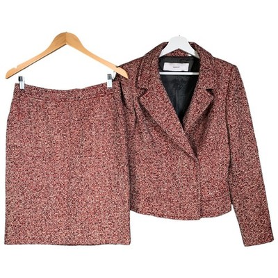 Cacharel Skirt Suit Size UK8-10 Red Wool Alpaca Crop Blazer Jacket Made in Italy