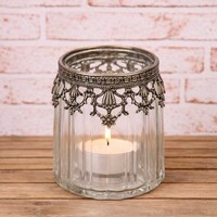 Altobelli Teelichthalter Amalfi Glas Mit Metall Verzierungen 10X12 Kerzenhalter