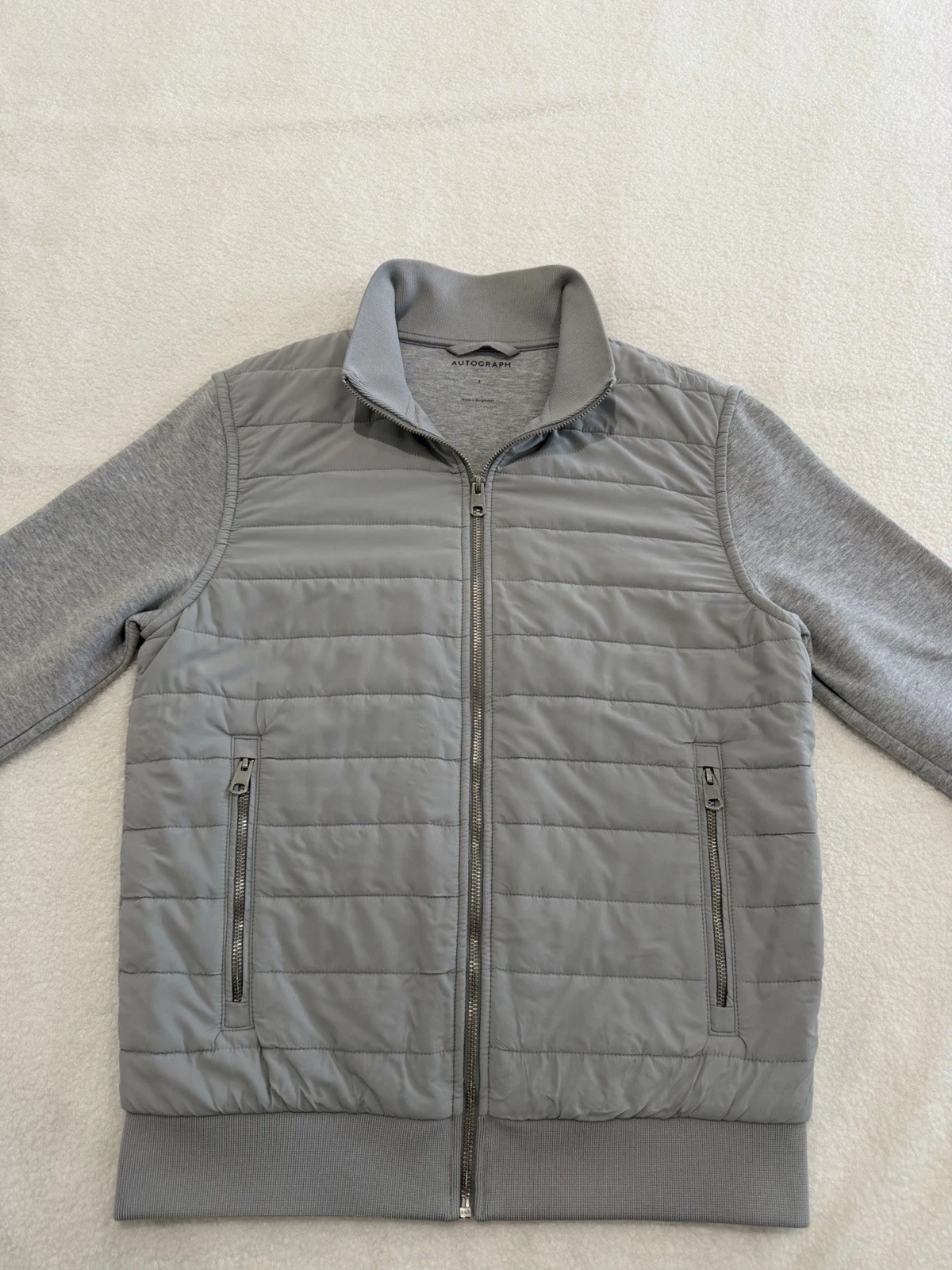 Autograph Small Cotton Rich Zip UpQuilted Jacket in Grey Marl