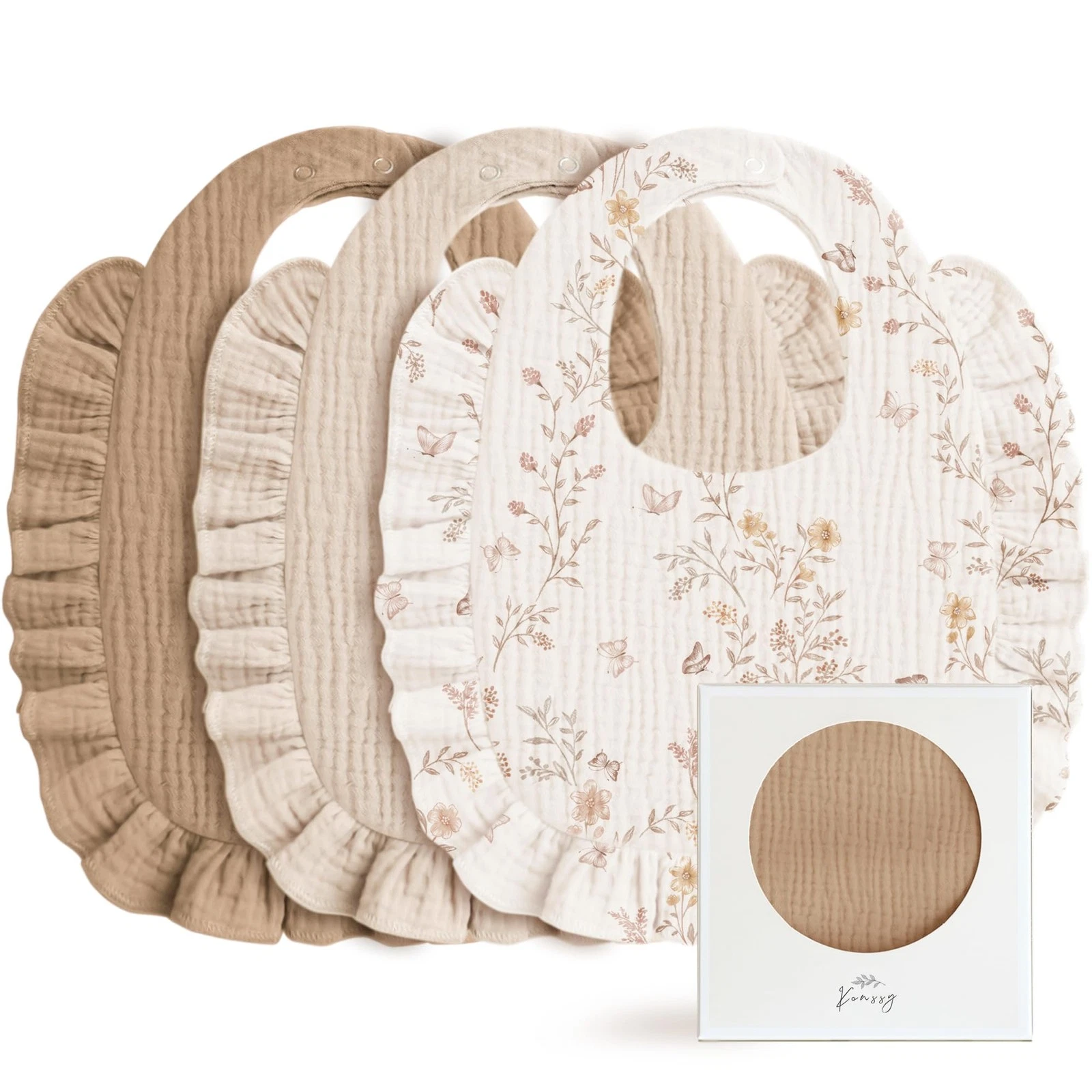 Konssy Muslin Baby Bibs for Girls – Soft 100% Cotton Drool Bibs, Ruffle Trim for
Opens in a new wind