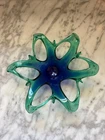 Vintage Murano Sommerso Art Glass Bowl Cobalt Blue Green Pulled Tentacle Star