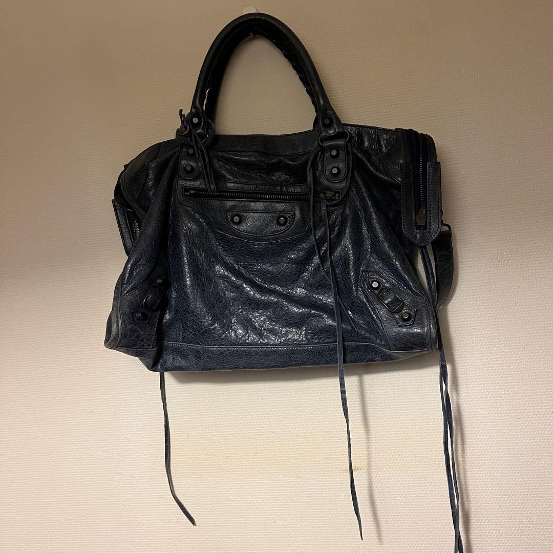 バッグ BALENCIAGA The City 2way Bag BALENCIAGA City Leather 2Way Hand Bag Navy Great 25x37cm | eBay