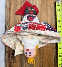 Vintage Topsy Turvy Rag Doll Cloth Flip Cultural Reversible Floral Dress GUC 12"