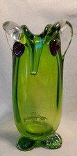 Murano Style Art glass 18.5cm - Green  Owl Vase 