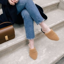 Jenni Kayne Shearling Slip-On Mule Flats In Natural EURO 38 US 8 Autumn Lux