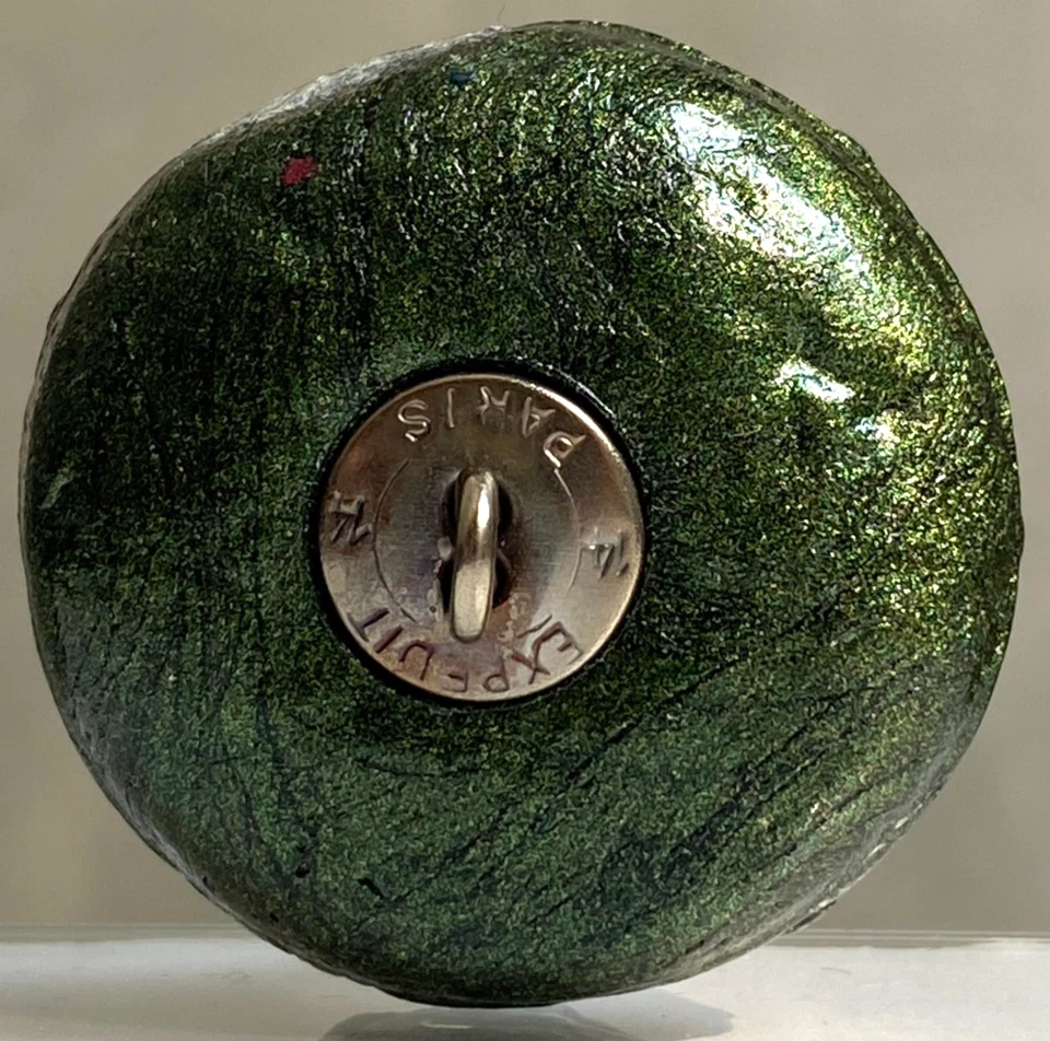 Bouton EXPEDIT vintage 35 mm - Résine verte fond brillant et perle années 50 - Photo 2/4