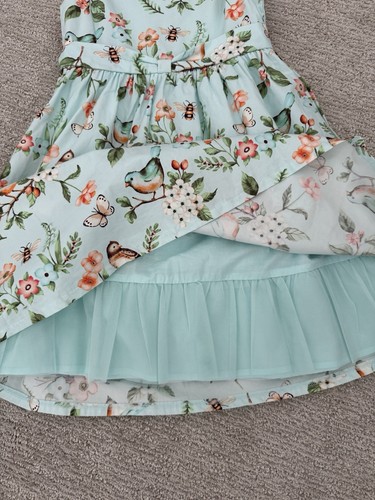 GYMBOREE Girls Floral Spring Bird Bow Poplin Fit And Flare Dress Aqua Sz.7 - Picture 7 of 8