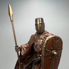 Crusader Knight with Spear Statue Bronze Finish Templar Figurine Gift Box 16cm