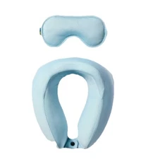 Open Story Memory Foam Neck Pillow & Eye Sleep Mask Set Muddy Aqua NWT