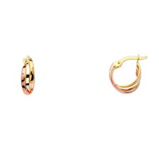 GOLD - 14K Tri Color 3 Line Hoop Earrings For Women