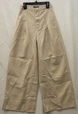 PrettyLittleThing Trouser Pants Womens Size 2 Ivory Stone Wide Leg Pleat Detail