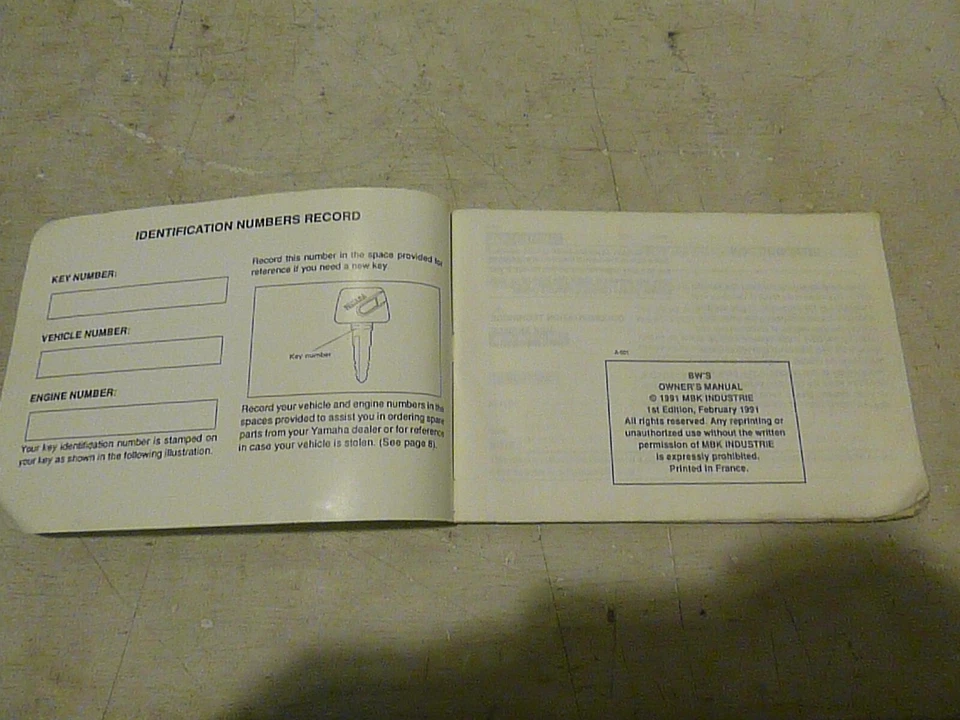 Yamaha BW'S Owners Manual 1st Edition Dated 1991 Genuine Part 4CA-F8199-20 Used - Image 4 of 4