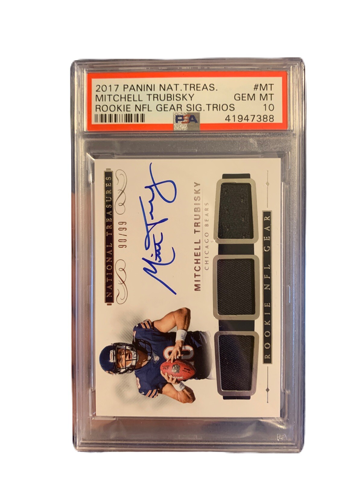 Mitchell Trubisky 2017 Panini National Treasures Rookie NFL GEAR Auto PSA 10 /99