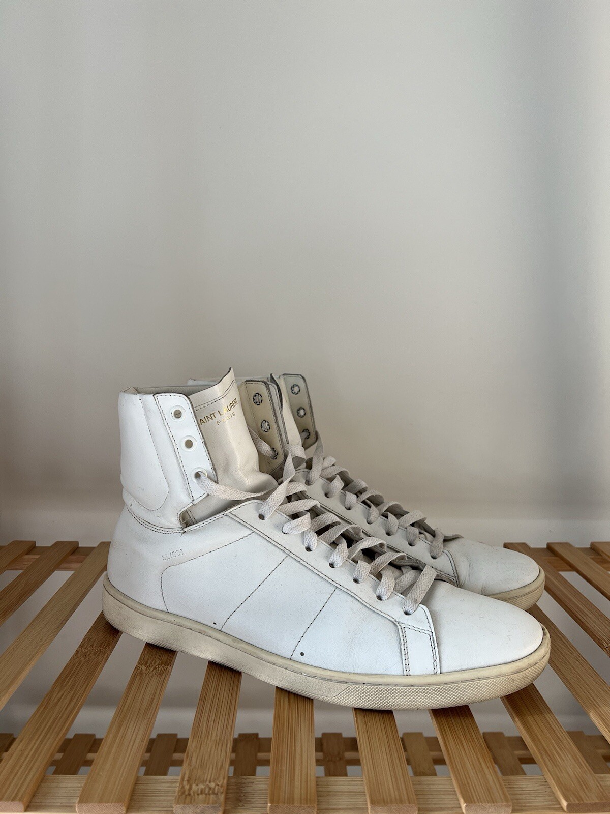 SAINT LAURENT Sneakers alte bianche YSL taglia 42 5 Made in Italy