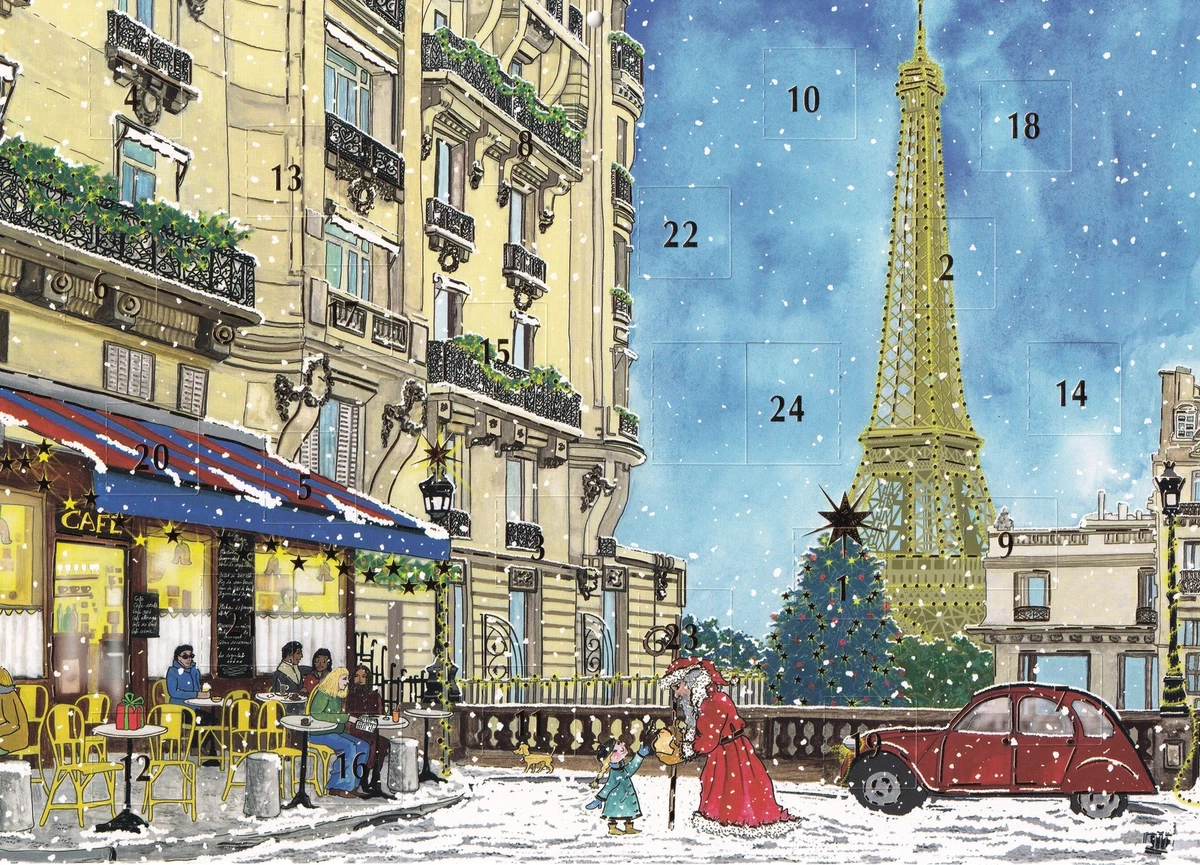 Calendario dell'Avvento nostalgico in carta con immagini e