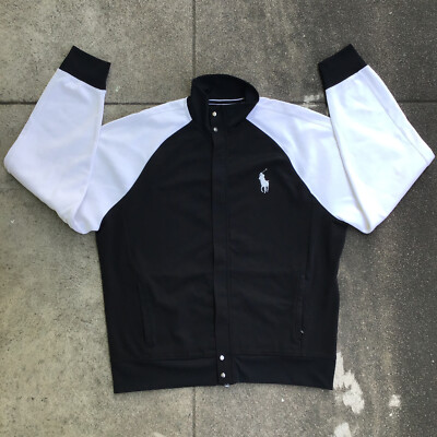 Vintage Polo Ralph Lauren Men Large Full Zip Black White Track