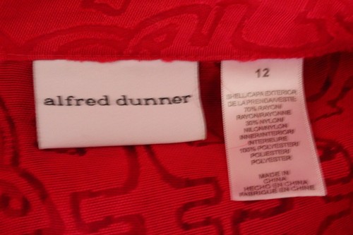Alfred Dunner Shirt Women's 12 L Red Devore Semi Sheer Button Up Long Sleeve - Picture 3 of 7