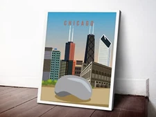 Chicago Illinois Illustration 40x50cm Stretched Travel Canvas Wall Art Print