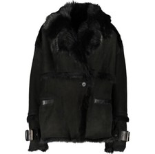 £2,350 Iro Paris Designer Black Sheepskin Shearling Jacket Coat