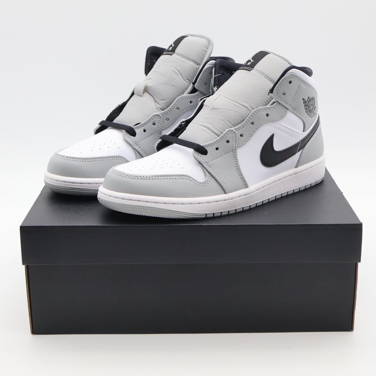 554724-092 Nike Air Jordan 1 Mid Light Smoke Grey Black White 