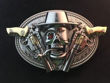  MADE BY ORDER BUCKLE HANDMADE STAINLESS STEEL SKULL DOUBLE GUN WITH PIPE