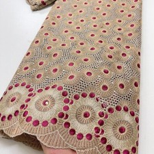 5yd DIY Cotton Lace Fabric Swiss Voile Embroided African Hollow Out Sewing Dress
