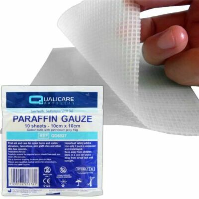 Paraffin Gauze 10cm x10cm Packs -10 Dressings Sterile First Aid